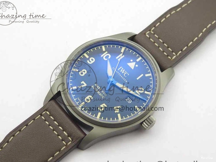 MIROTIME 0323 Mark XVIII IW327006 Titanium V7F 1:1 Best Edition Black Dial on Brown Leather Strap A Attractive 7080